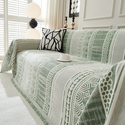 Chenille Sofa Cover Throw Blanket, Boho Geometric Scratch Proof Couch Protector