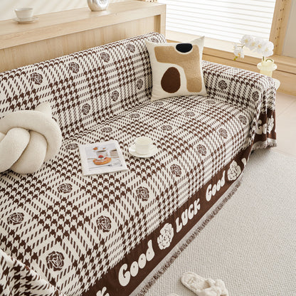 Chenille Houndstooth Sofa Throw Cover, Scratch Proof Cozy Throw Blankets for Couch