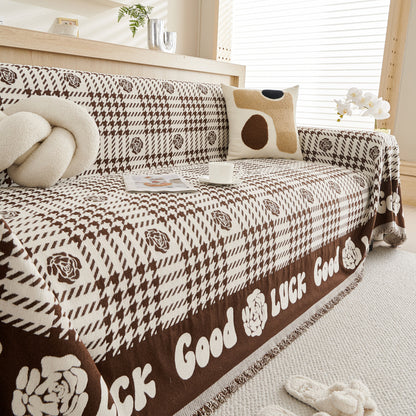 Chenille Houndstooth Sofa Throw Cover, Scratch Proof Cozy Throw Blankets for Couch