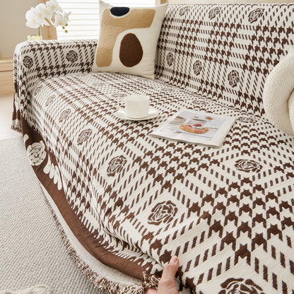Chenille Houndstooth Sofa Throw Cover, Scratch Proof Cozy Throw Blankets for Couch