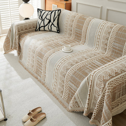 Chenille Sofa Cover Throw Blanket, Boho Geometric Scratch Proof Couch Protector