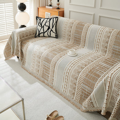Chenille Sofa Cover Throw Blanket, Boho Geometric Scratch Proof Couch Protector