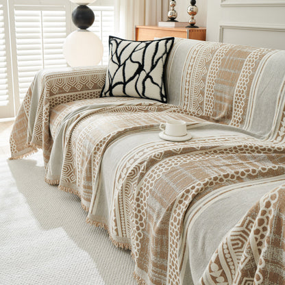 Chenille Sofa Cover Throw Blanket, Boho Geometric Scratch Proof Couch Protector