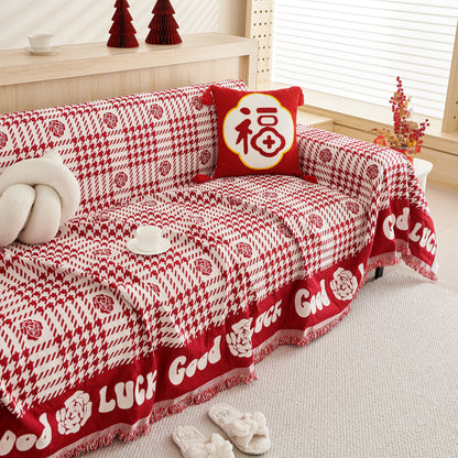 Chenille Houndstooth Sofa Throw Cover, Scratch Proof Cozy Throw Blankets for Couch