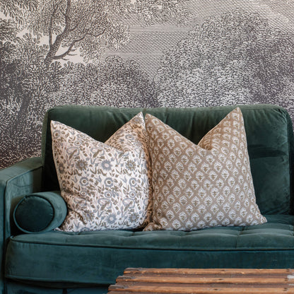 Rhea Floral Block Printed Pillow Cover | Mustard
