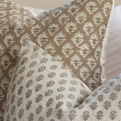 Rhea Floral Block Printed Pillow Cover | Mustard