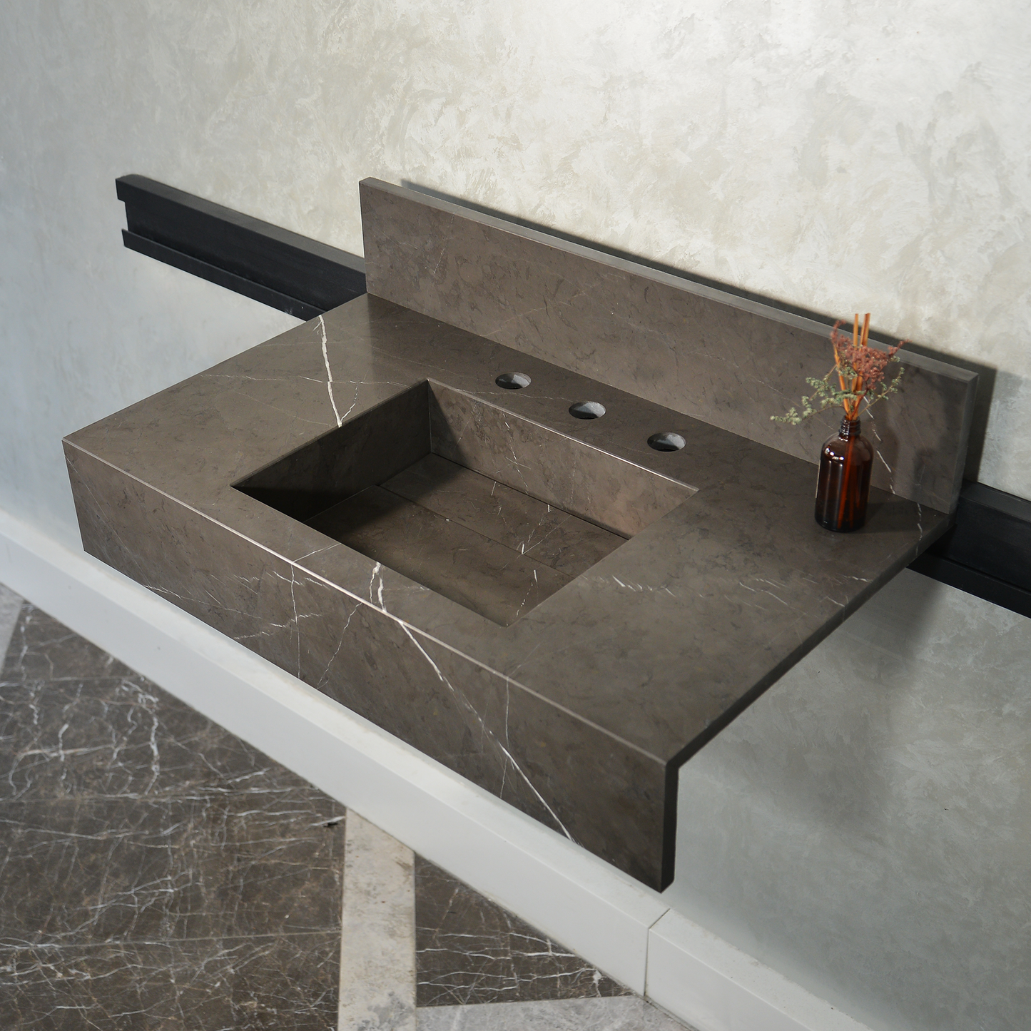 HANDCRAFTED PIETRA GREY MARBLE SINK (NS-054)