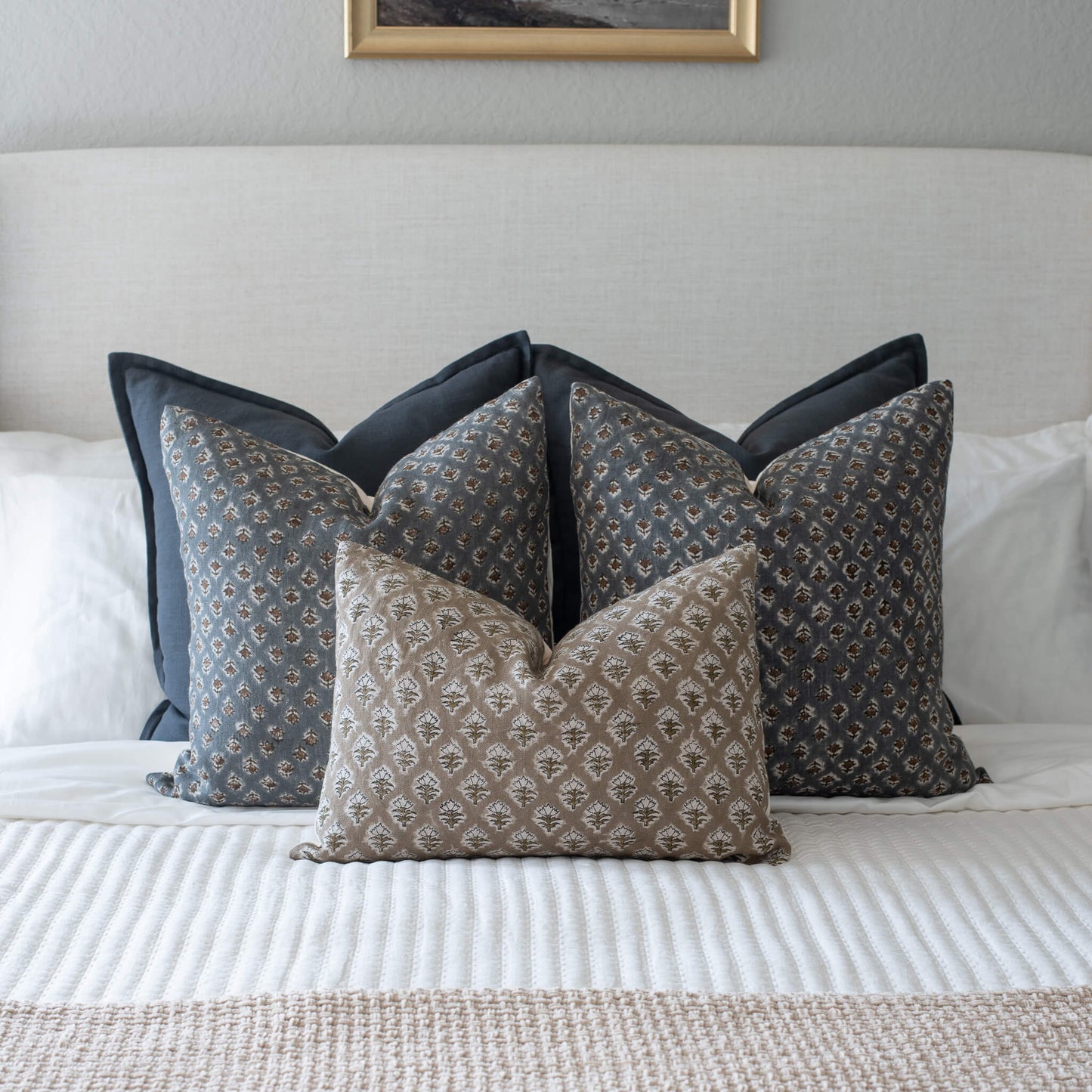 Aster Floral Block Printed Pillow Cover | Blue