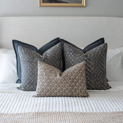 Aster Floral Block Printed Pillow Cover | Blue