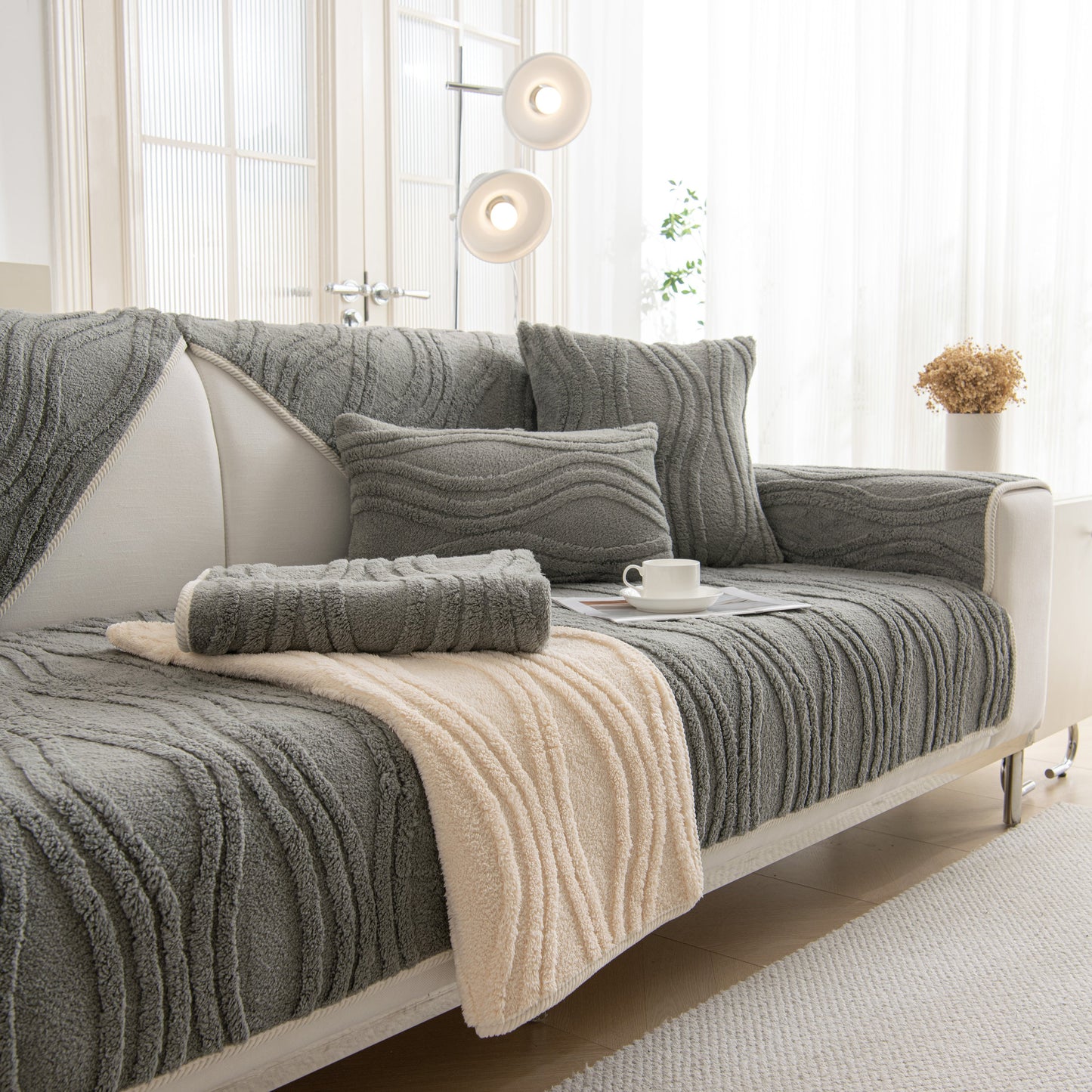 Winter Thickened Non-slip Blanket, Three-Dimensional Embossed Cotton Velvet Sofa Cover