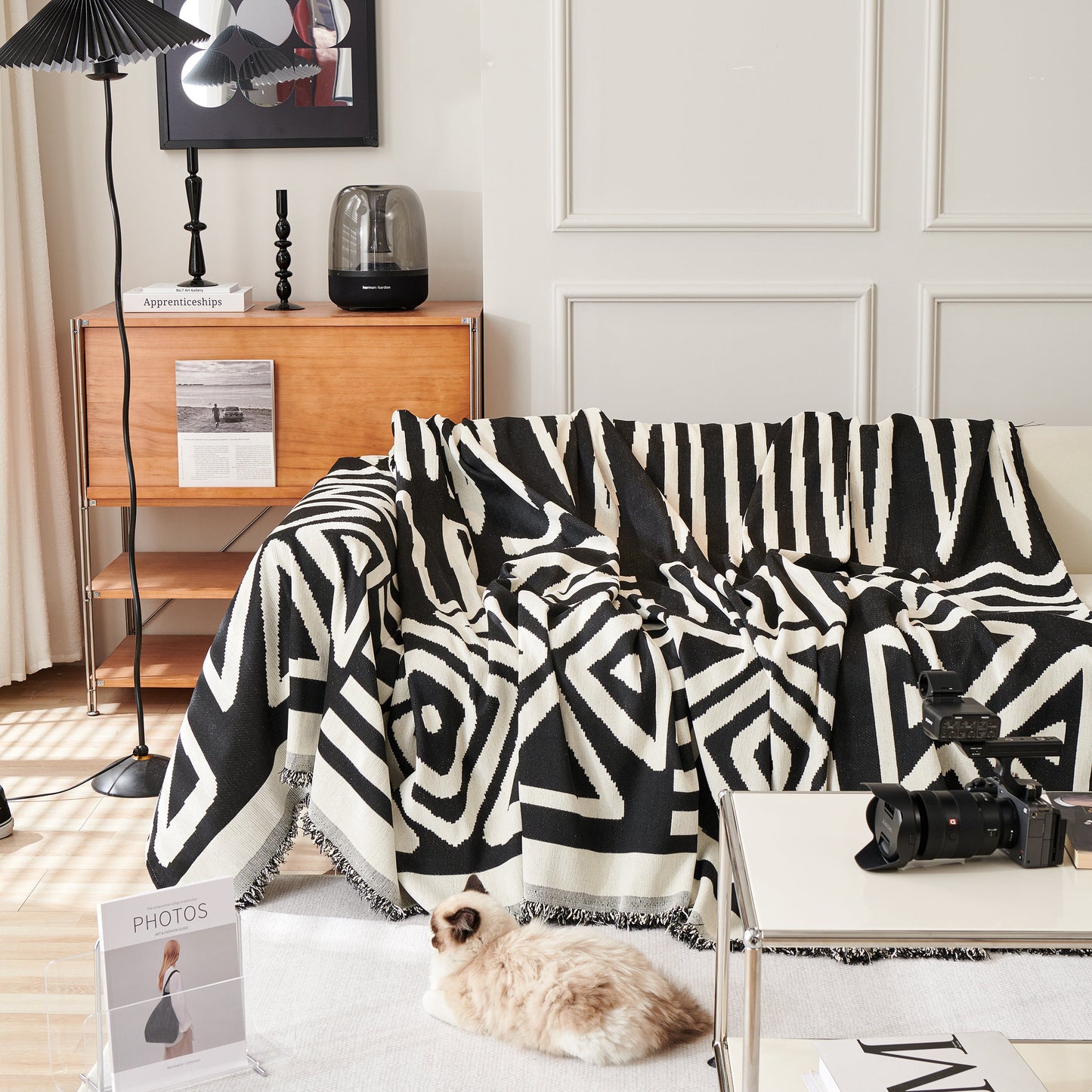 Chenille Geometric Sofa Throw Blanket, Boho Washable Furniture Throw Covers for Sofa