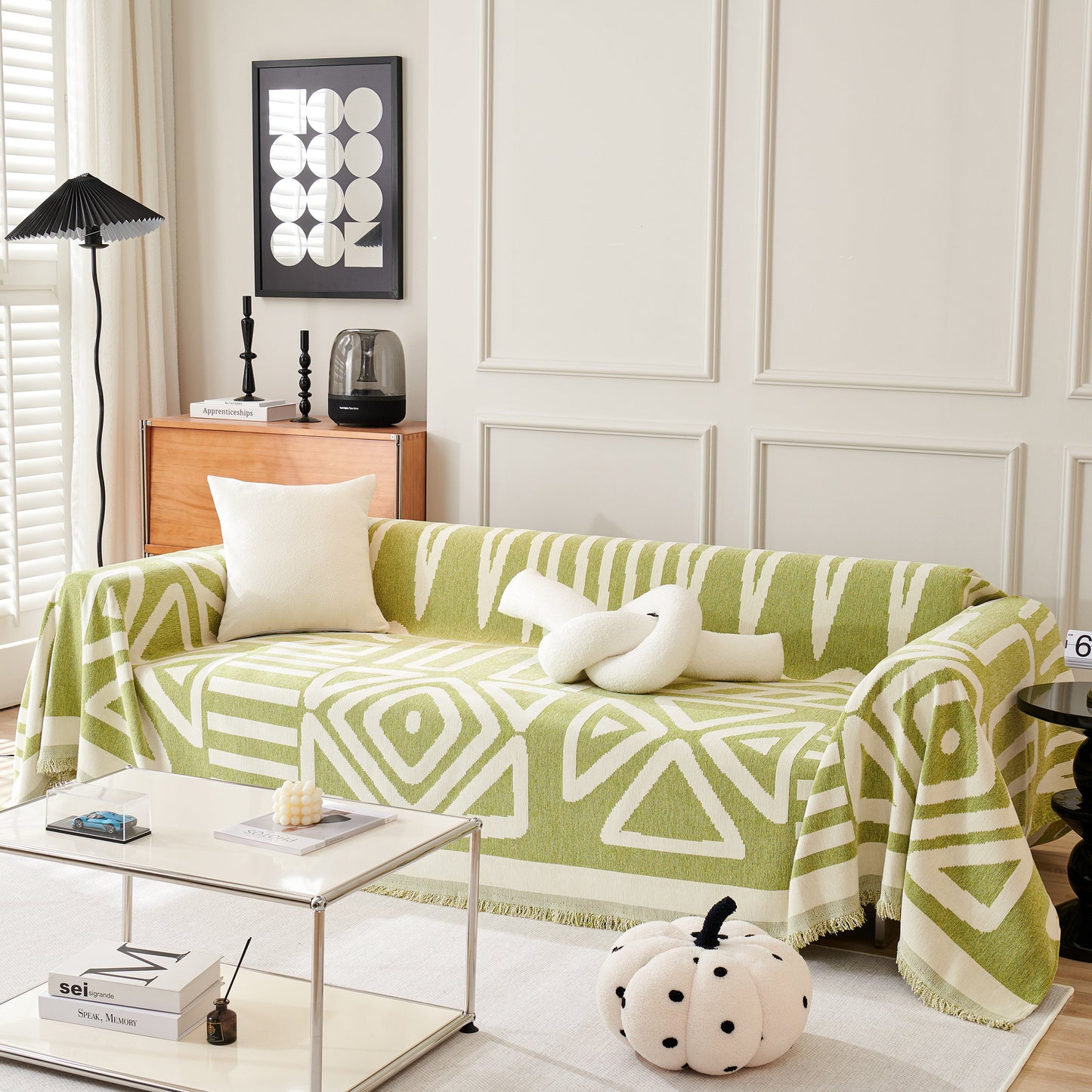 Chenille Geometric Sofa Throw Blanket, Boho Washable Furniture Throw Covers for Sofa