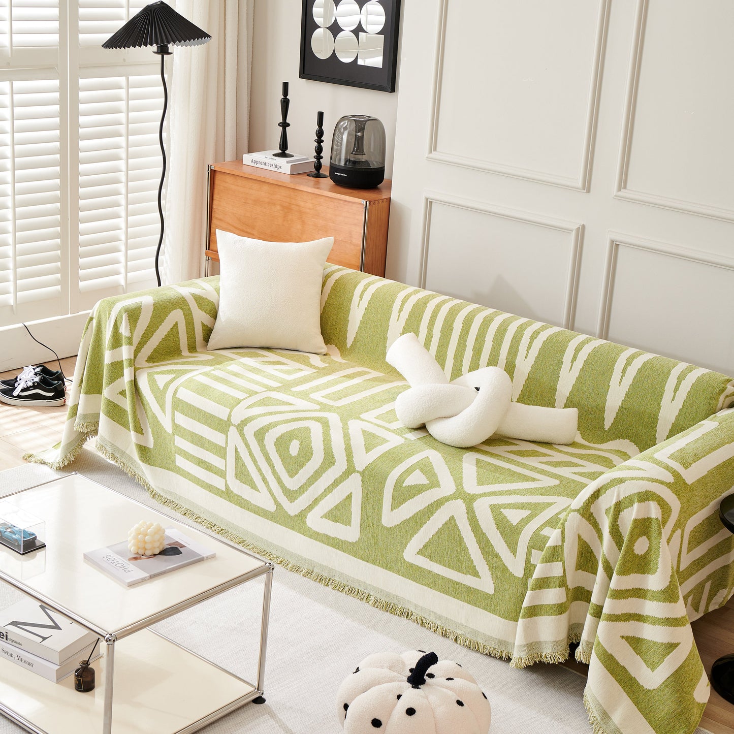 Chenille Geometric Sofa Throw Blanket, Boho Washable Furniture Throw Covers for Sofa