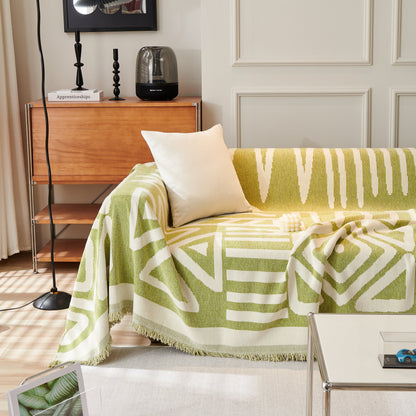 Chenille Geometric Sofa Throw Blanket, Boho Washable Furniture Throw Covers for Sofa