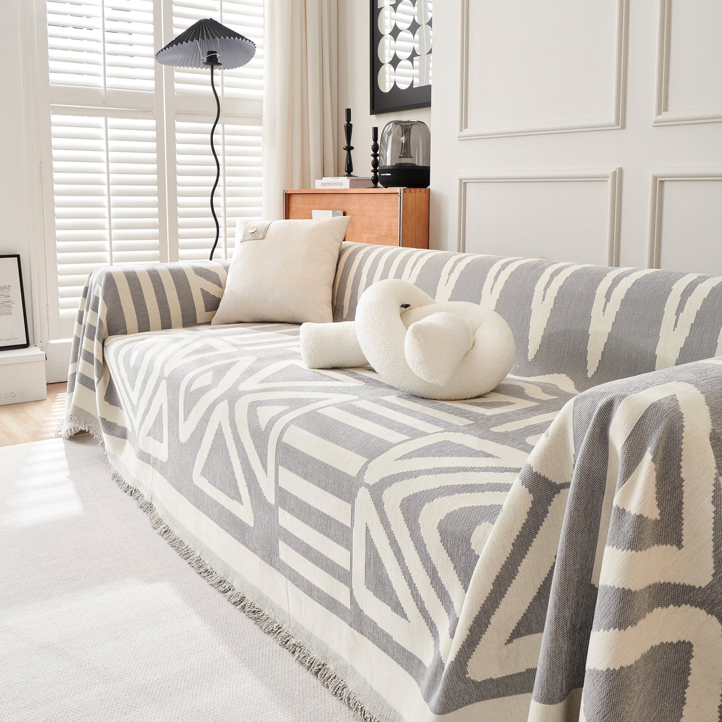 Chenille Geometric Sofa Throw Blanket, Boho Washable Furniture Throw Covers for Sofa