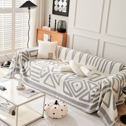 Chenille Geometric Sofa Throw Blanket, Boho Washable Furniture Throw Covers for Sofa