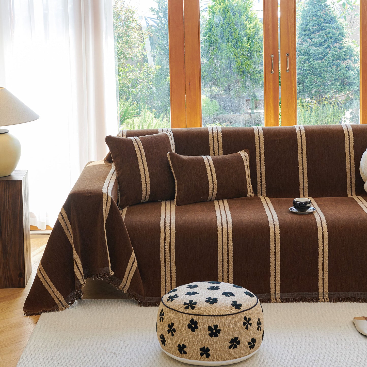 Textural Striped Chenille Sofa Covers, Boho Washable Decor Sofa Blankets Covers
