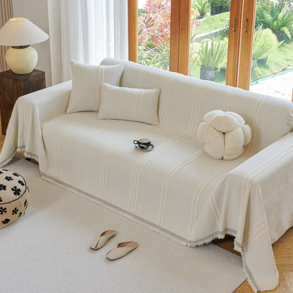 Textural Striped Chenille Sofa Covers, Boho Washable Decor Sofa Blankets Covers