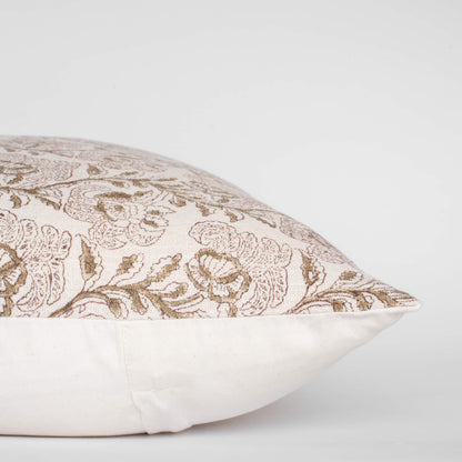 Magnolia Floral Block Printed Pillow Cover | Burgundy, Mustard