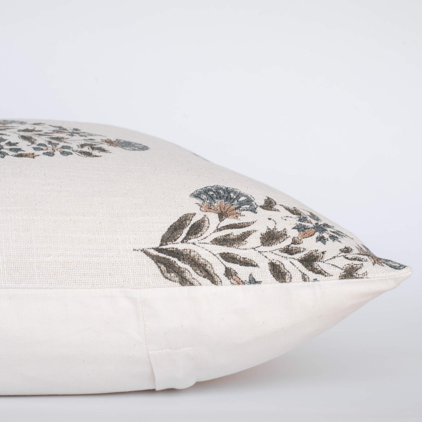 Briar Floral Block Printed Pillow Cover | Blue, Brown, Green