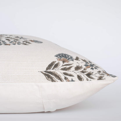 Briar Floral Block Printed Pillow Cover | Blue, Brown, Green