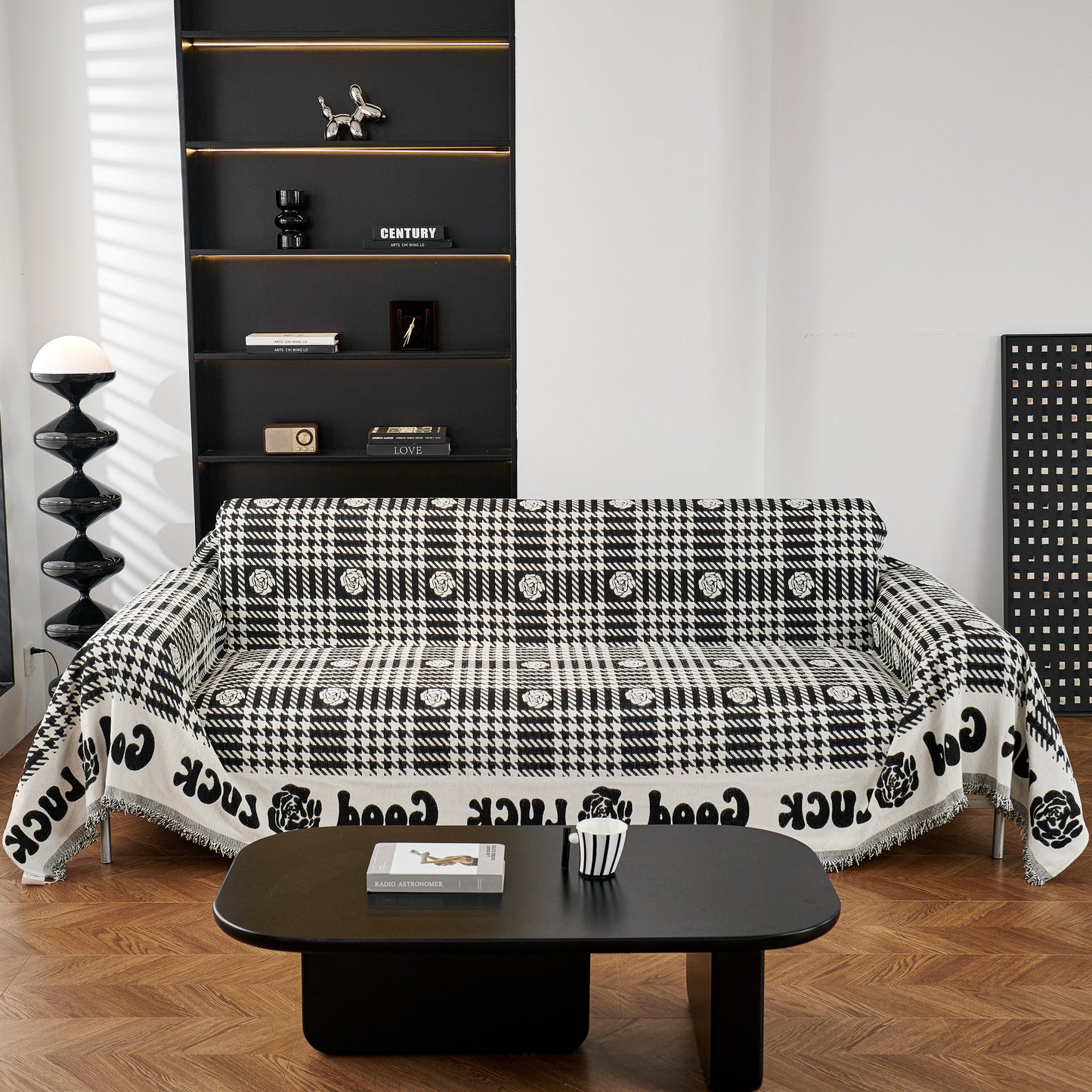 Chenille Houndstooth Sofa Throw Cover, Scratch Proof Cozy Throw Blankets for Couch