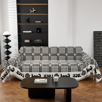 Chenille Houndstooth Sofa Throw Cover, Scratch Proof Cozy Throw Blankets for Couch