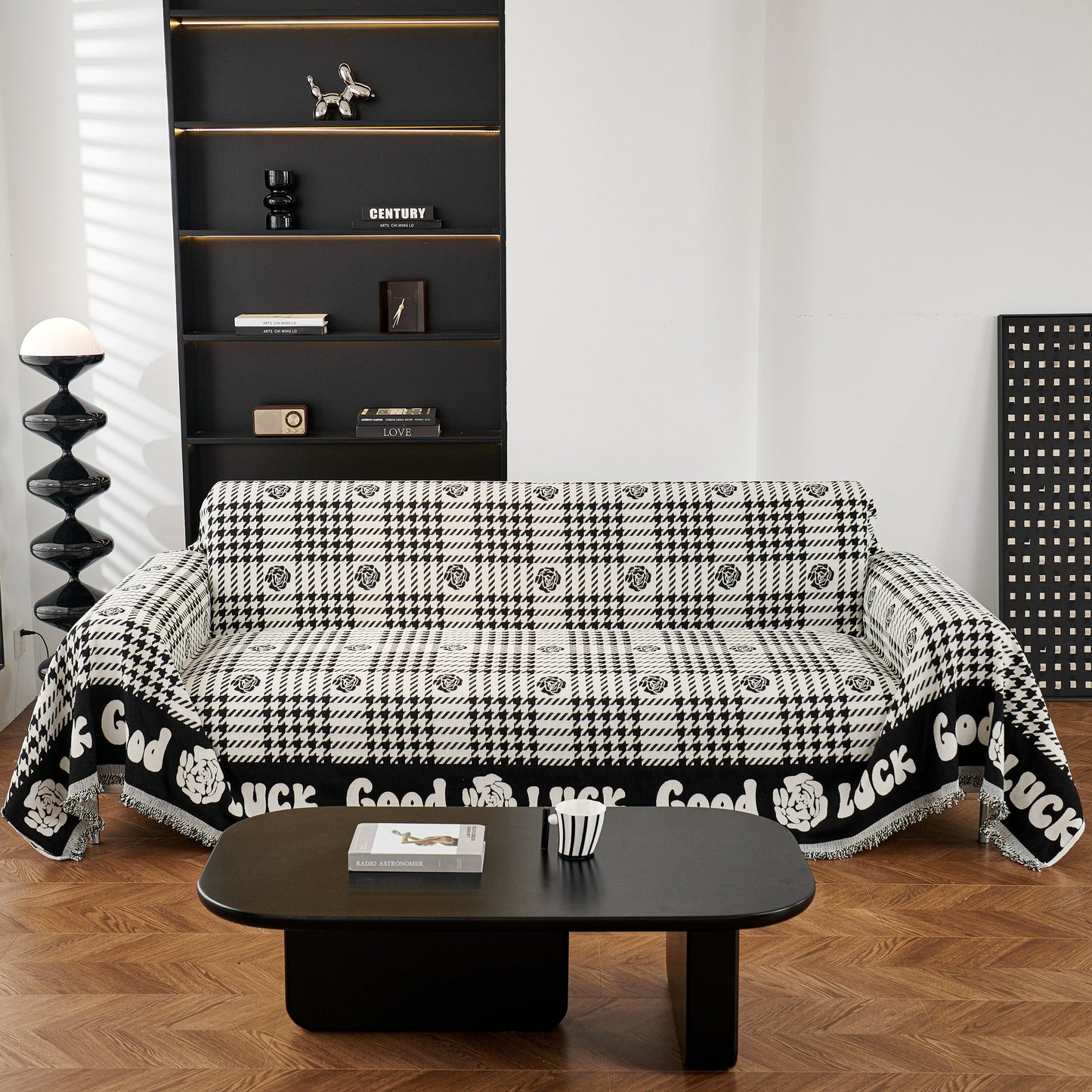Chenille Houndstooth Sofa Throw Cover, Scratch Proof Cozy Throw Blankets for Couch