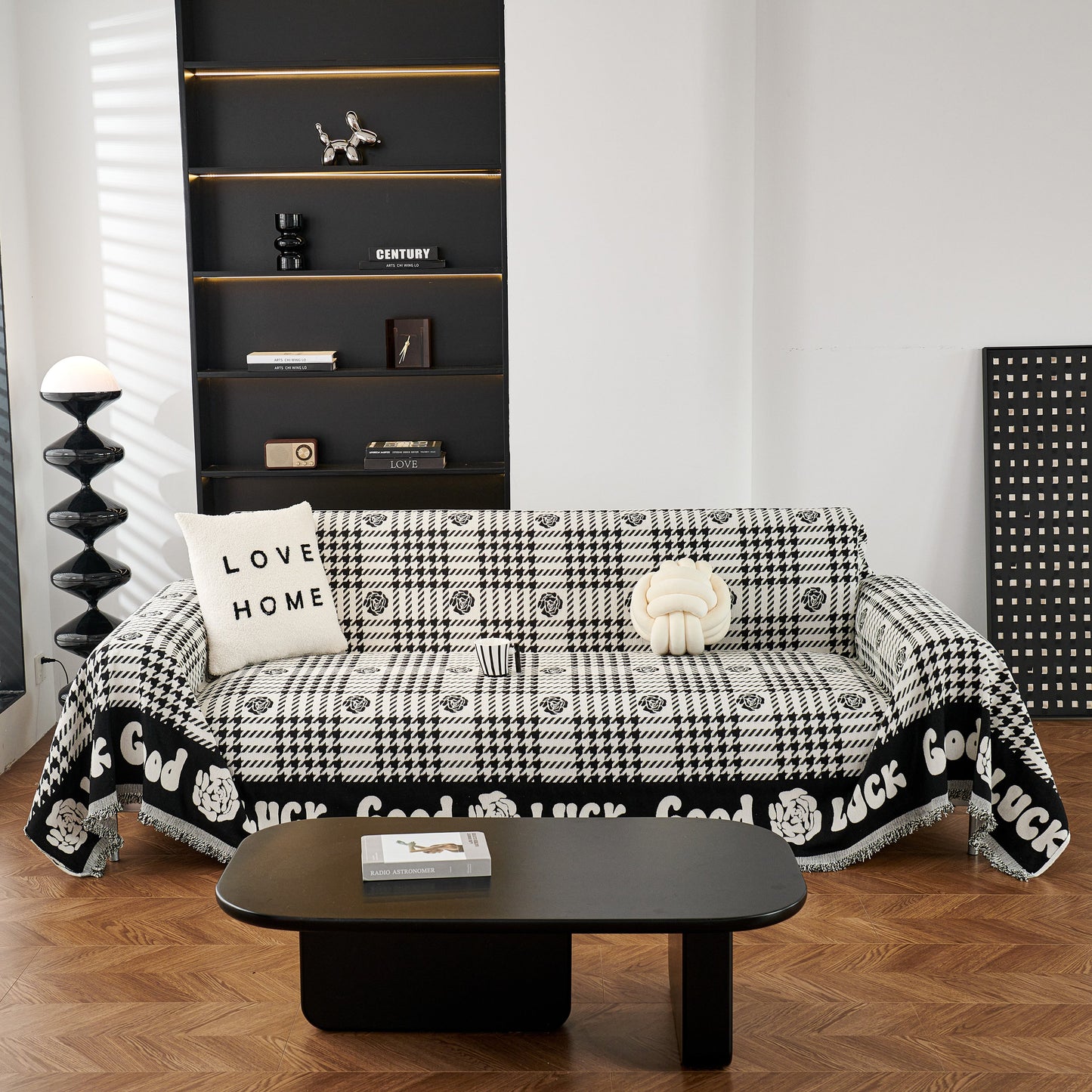 Chenille Houndstooth Sofa Throw Cover, Scratch Proof Cozy Throw Blankets for Couch