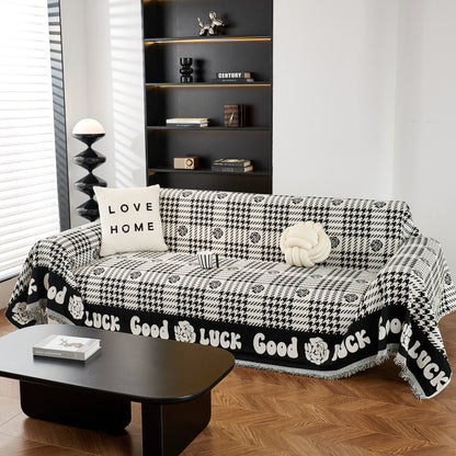 Chenille Houndstooth Sofa Throw Cover, Scratch Proof Cozy Throw Blankets for Couch