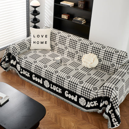 Chenille Houndstooth Sofa Throw Cover, Scratch Proof Cozy Throw Blankets for Couch