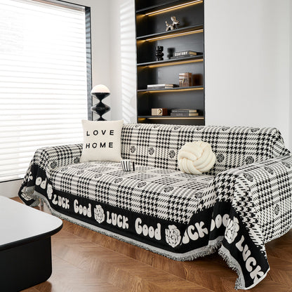 Chenille Houndstooth Sofa Throw Cover, Scratch Proof Cozy Throw Blankets for Couch