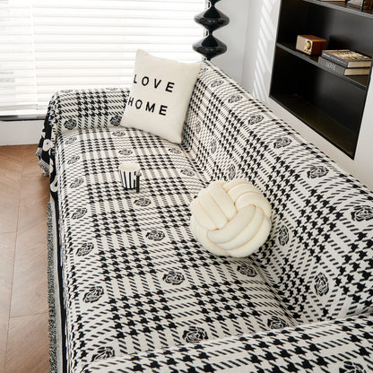 Chenille Houndstooth Sofa Throw Cover, Scratch Proof Cozy Throw Blankets for Couch