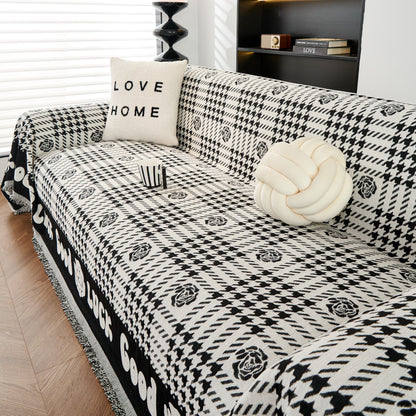 Chenille Houndstooth Sofa Throw Cover, Scratch Proof Cozy Throw Blankets for Couch