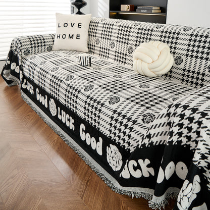 Chenille Houndstooth Sofa Throw Cover, Scratch Proof Cozy Throw Blankets for Couch