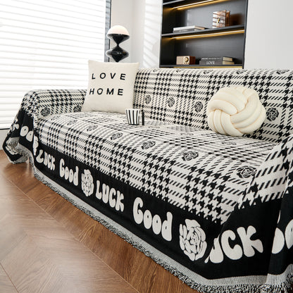 Chenille Houndstooth Sofa Throw Cover, Scratch Proof Cozy Throw Blankets for Couch