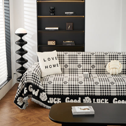 Chenille Houndstooth Sofa Throw Cover, Scratch Proof Cozy Throw Blankets for Couch