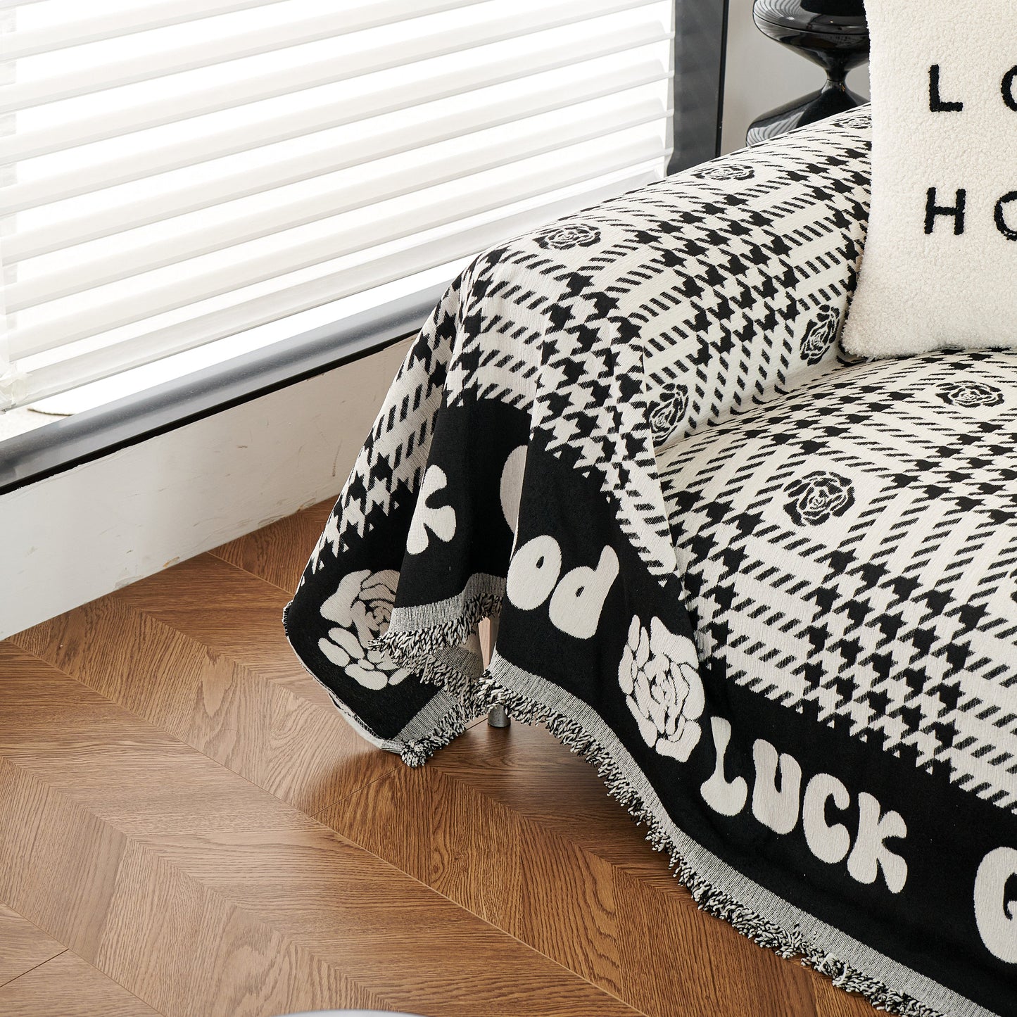 Chenille Houndstooth Sofa Throw Cover, Scratch Proof Cozy Throw Blankets for Couch