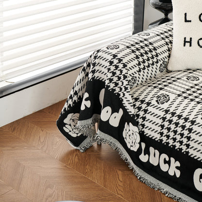 Chenille Houndstooth Sofa Throw Cover, Scratch Proof Cozy Throw Blankets for Couch