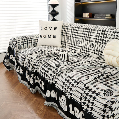 Chenille Houndstooth Sofa Throw Cover, Scratch Proof Cozy Throw Blankets for Couch