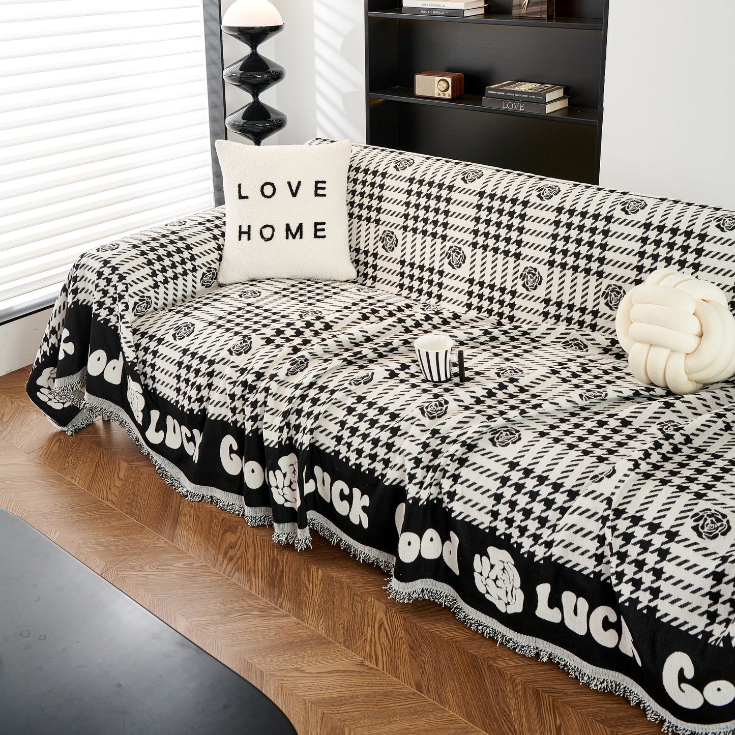 Chenille Houndstooth Sofa Throw Cover, Scratch Proof Cozy Throw Blankets for Couch