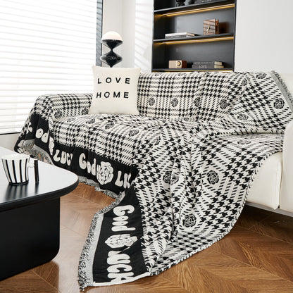 Chenille Houndstooth Sofa Throw Cover, Scratch Proof Cozy Throw Blankets for Couch