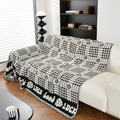 Chenille Houndstooth Sofa Throw Cover, Scratch Proof Cozy Throw Blankets for Couch