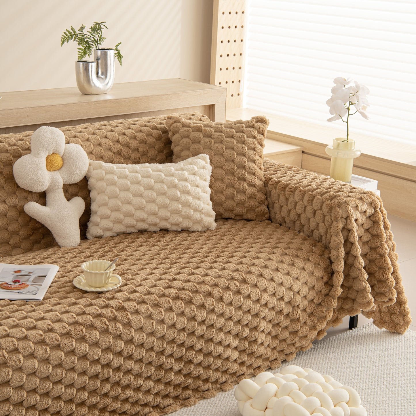 Thick Plush Faux Fur Couch Cover Blanket Warm Fuzzy Blanket Couch Protector for Winter