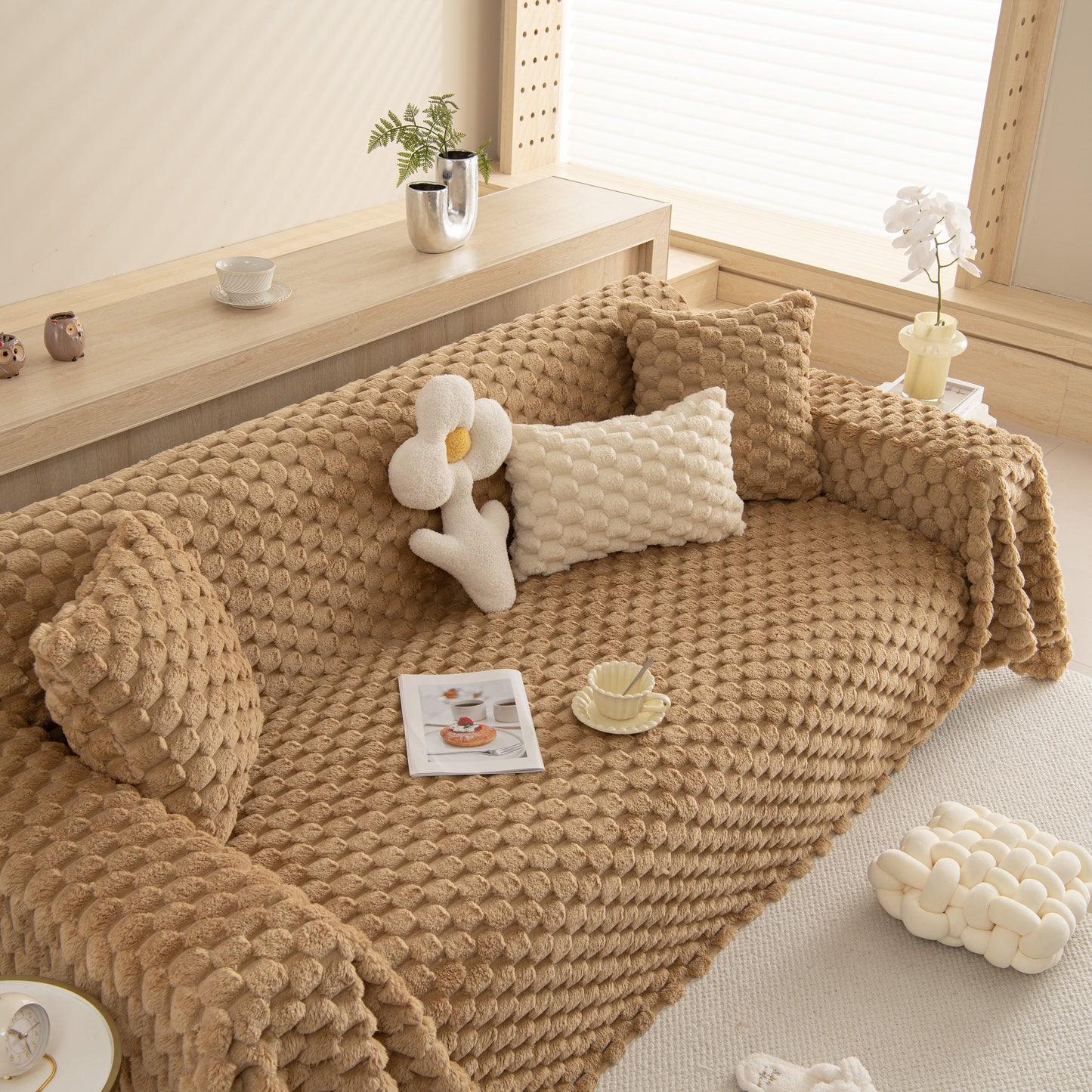 Thick Plush Faux Fur Couch Cover Blanket Warm Fuzzy Blanket Couch Protector for Winter