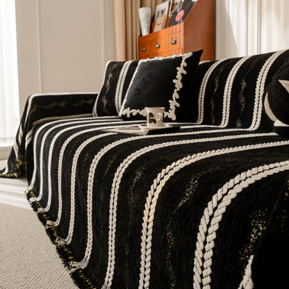 Boho Couch Throw Blanket with Textured Stripes, Sofa Cover for Living Room Decor
