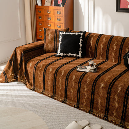 Boho Couch Throw Blanket with Textured Stripes, Sofa Cover for Living Room Decor