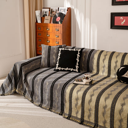 Boho Couch Throw Blanket with Textured Stripes, Sofa Cover for Living Room Decor