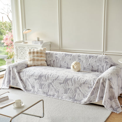 Plush Faux Fur Warm Sofa Cover with Waves Jacquard Textured Throw Blankets for Couch