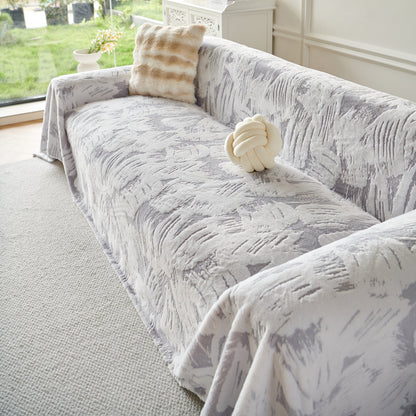 Plush Faux Fur Warm Sofa Cover with Waves Jacquard Textured Throw Blankets for Couch
